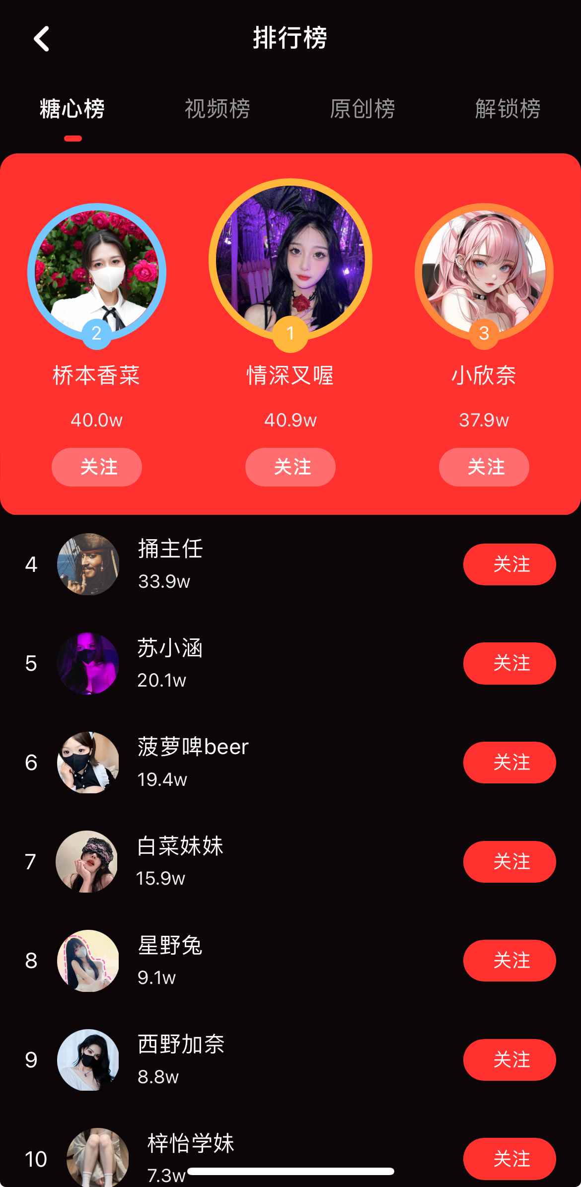 糖心Vlog排行榜页面预览